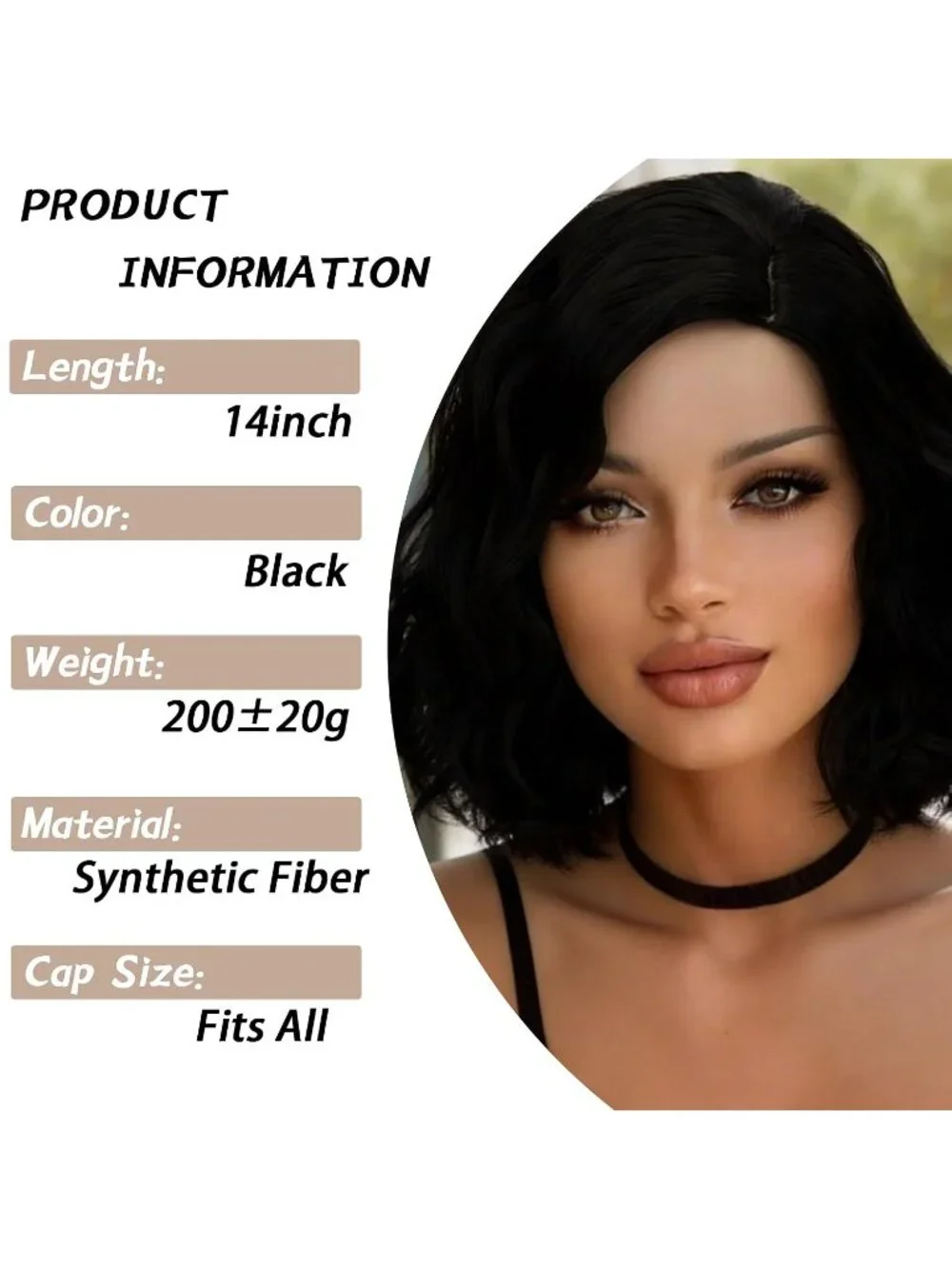 Women's 14 Inch Black Wavy Bob Wig Short Curly Synthetic Heat Resistant